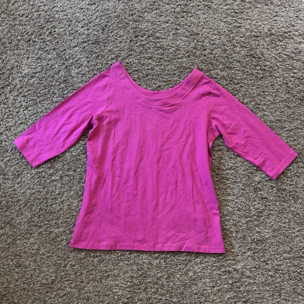 The J.peterman company women's 3/4 sleeve top size Large Pink Boat Neck